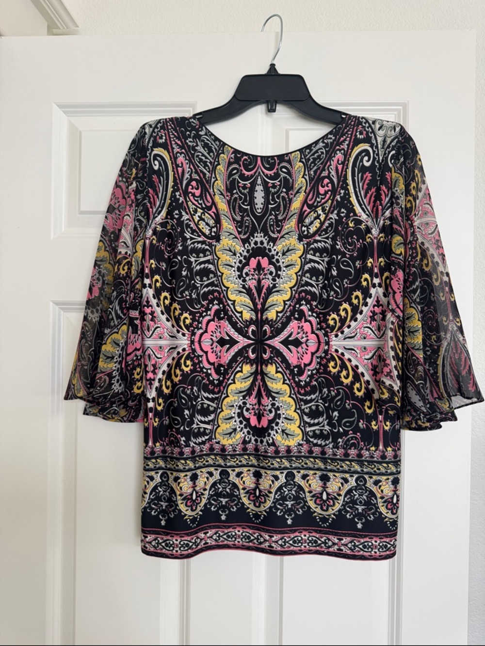 Analili Black Pink Yellow Paisley Print Blouse
